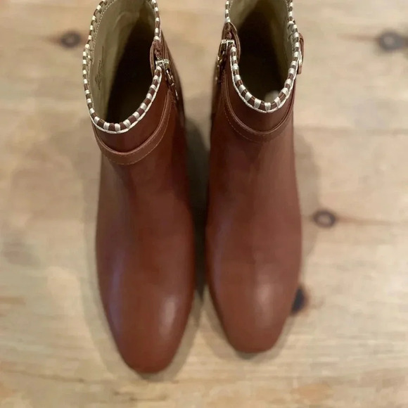 Talbots Dakota Stitch Nappa Leather Ankle Zip Booties Size 8M Cognac - Picture 1 of 7